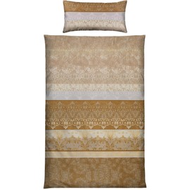 Erwin Müller Bed Linen, Duvet Cover, Reversible Pillowcase Mako Satin Oriental, Beige, Size 40 x 80 cm / 155 x 220 cm, Temperature Regulating, with Zip