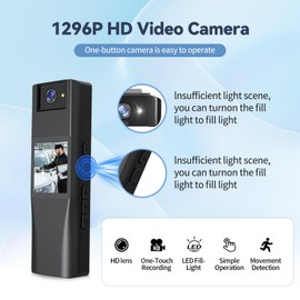 CAMMHD 1296P Body Camera with Audio and Video 180°Rotatable Lens 7 Hours Bodycam Daily Camera Security Surveillance Riding Meeting(64GB)