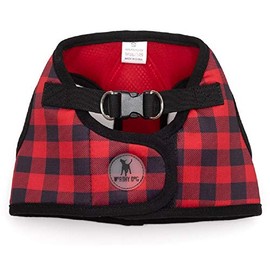 The Worthy Dog Printed Harness Buffalo Plaid Red and Black Plaid Pattern Harness with Padded Mesh Velcro Adjustable, Outdoor, Easy Walk Vest for Dogs, Red/Black Color-Small
