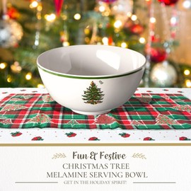 Spode Christmas Tree Melamine Deep Bowl | Large 11 Inch Round Serving Bowl for Salad, Pasta, and Side Dishes | Holiday Serving Dishes for Indoor and Outdoor use | Dishwasher Safe