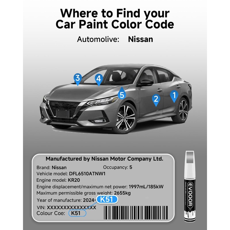 Touch Up Paint Compatible with Nissan Exact Match 2 in