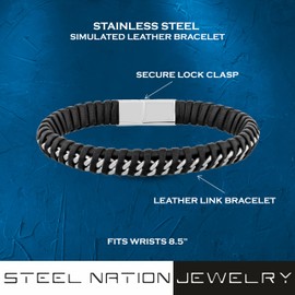 Men's Stainless Steel Bracelet Simulated Leather - Stylish and Durable Jewelry Accessory
