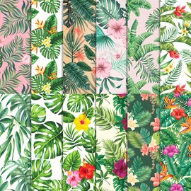 JOINFANXIN Hawaiian Palm Leaf Scrapbook Paper Pad, 24Pcs Summer Leaf Pattern, Double-Sided Decopodge Paper, Cardstock Paper for Scrapbooking DIY Decorative Background Cardmaking Supplies Craft Paper