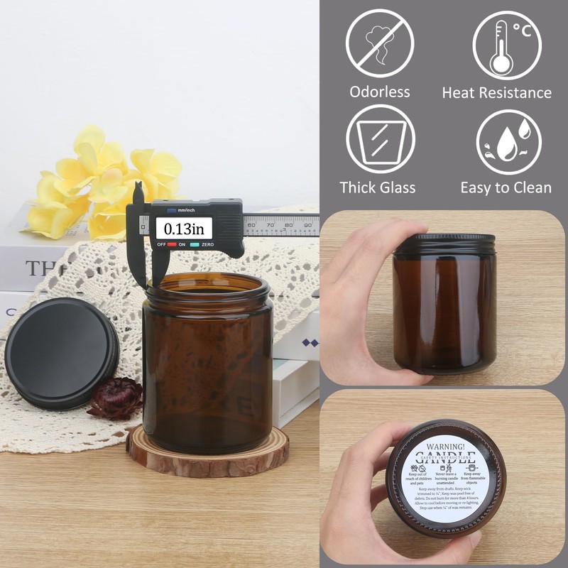 MILIVIXAY 20 Pack 8 OZ Thick Glass Dark Amber Candle