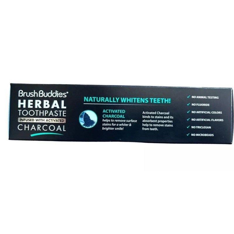 Brush Buddies Herbal 2 Pack Toothpaste Charcoal Cool Mint No