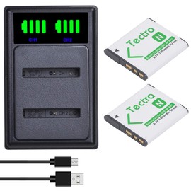 Tectra 2-Pack NP-BN1 Battery and Charger for Sony Cyber-Shot DSC-W530 DSC-W570 DSC-W800 DSC-W830 DSC-W650 DSC-WX220 DSC-QX10 DSC-QX30 DSC-QX100 DSC-TX10 DSC-TX20 DSC-TX30