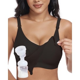As Fairy Wireless Seamless Pumping Bra Hands Free Nursing Bra Wirefree Comfort Wearable Breast Pump Bra (Black S)