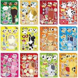 24 Sheets Cartoon Make a Face Stickers, Make Your Own DIY Stickers for Kids, Art Crafts Suitable for Birthday Party Supplies Gifts (Dog)
