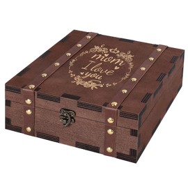 MACEVIA Mom I Love You Keepsake Box, Wooden Memory Box for Mother, Mother’s Day Gifts from Daughter and Don, Vintage Decorative Storage Boxes Gift for Birthday, Christmas(7.85x7.85x2.95)