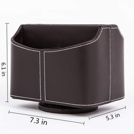 PU Leather Remote Control Holder 360 Degree Spinning Desk Organizer Storage Box for Remote Caddy,TV Guide, Mail, Electronics, Pen,Stationery and Media Storage (Brown)