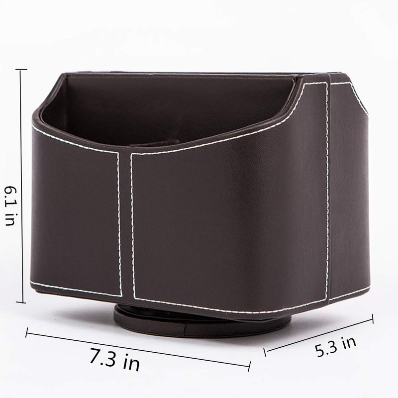 PU Leather Remote Control Holder 360 Degree Spinning Desk Organizer