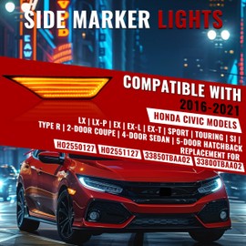 HECASA Pair LED Front Side Marker Light Compatible with 2016-2021 Honda Civic Coupe Sedan Hatchback Indicator Fender Lamp Turn Signal Light Lamp 2Pcs Driver&Passenger Side - Smoke Lens