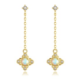 VIKI LYNN 18K Gold Plated Flower Opal Long Dangle Drop Stud Earrings for Women