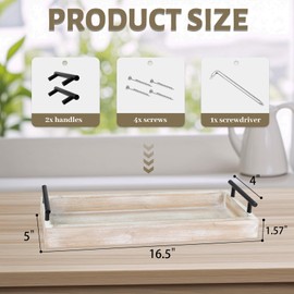 MAONAME Wooden Decorative Tray, Rectangular Narrow Tray, Rustic Wood Tray for Decor, Farmhouse Long Tray with Handles, Whitewash Serving Tray for Living Room, Dining Table