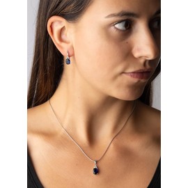 SILVEGO Women's 925 Sterling Silver Synthetic Dark Blue Sapphire Jewellery Set