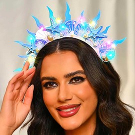 Evlry LED Mermaid Starfish Headband, Luminous Shell Hairband Headband, Pearl Hair Accessory for Festivals, Parties and Raves for Women