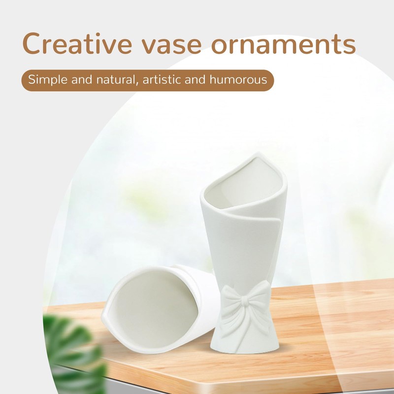 Ceramic Vase, Modern Simple White Decorative Flowers Vase, 22cm Height