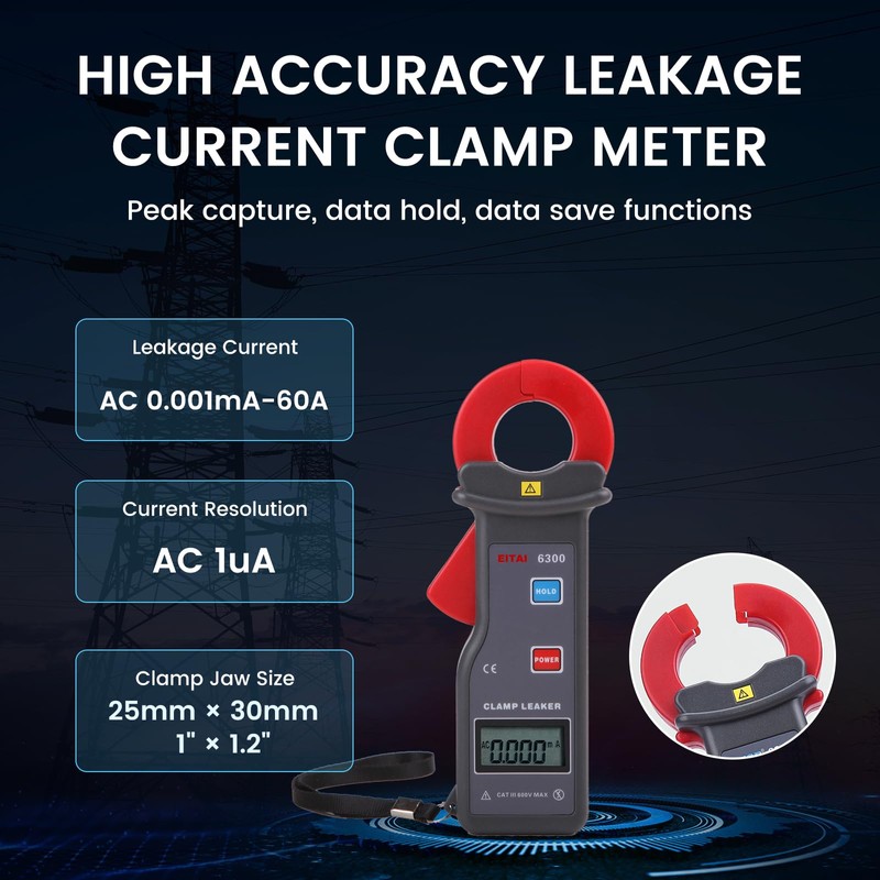 EITAI-ETCR6300 Digital Leakage Low Current Clamp Meter, 1uA Resolution, 0.001mA-60A,