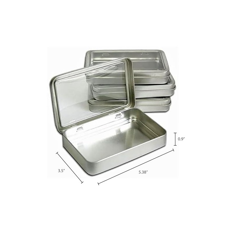 Clear Top Metal Tin Box 7oz Plain Silver Hinged Blank