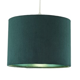 Modern Dark Forest Green Soft Corduroy Fabric Drum Lamp Shade with Inner Emerald Satin Lining | 25cm x 18cm | for Table Lamp or Pendant by Happy Homewares