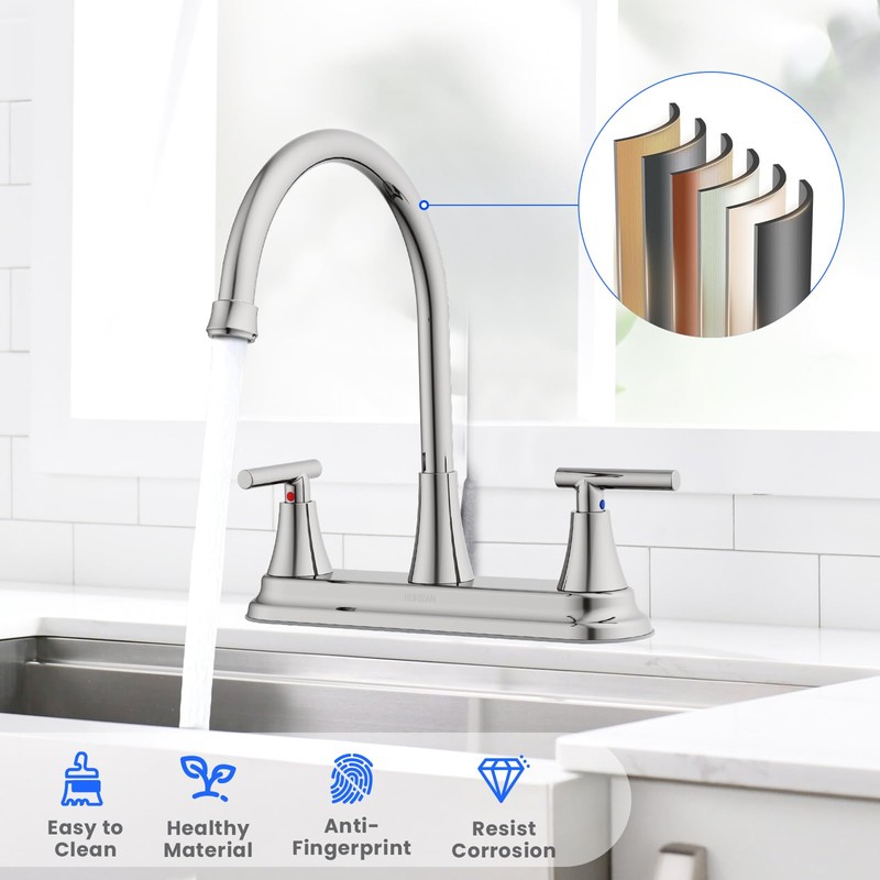 HURRAN 2 Handle Kitchen Sink Faucet, 8 Inch High Arc