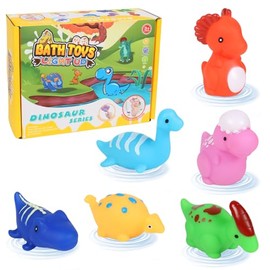 Juguetes de Baño de Dinosaurios con Luz LED, 6 Piezas para Niños 3-8 Años - Sin Pilas, Sin Agujeros Anti Moho - Regalo para Día del Niño, Cumpleaños,
