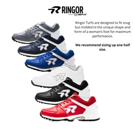 Ringor Flite Softball Turf Shoes - Lightweight and Durable Softball Shoes for Women - White and Silver - Size 8