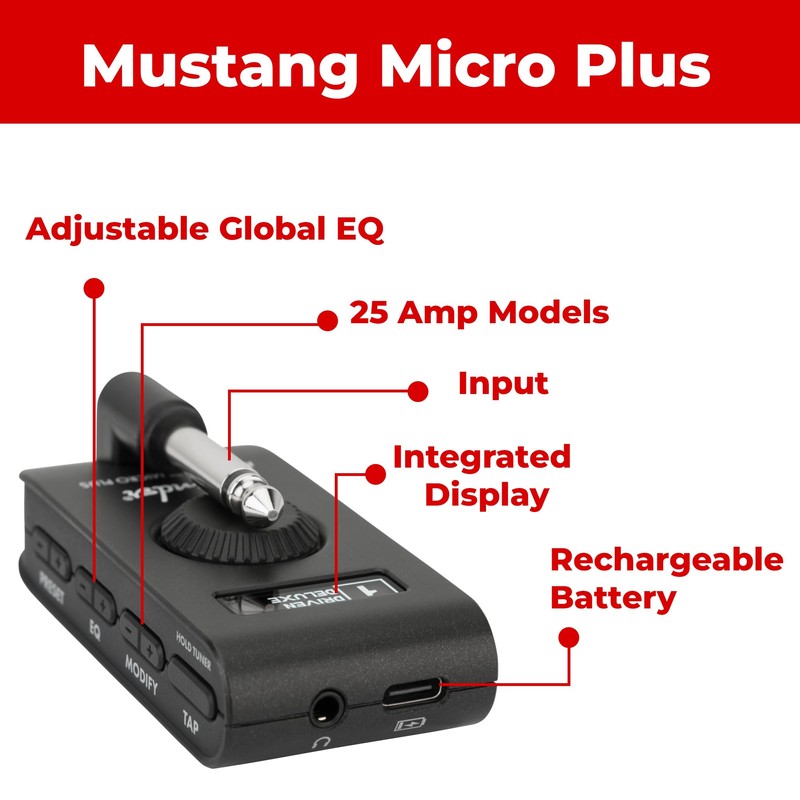 Fender Mustang Micro Plus Headphone Amplifier Bundle with Case, Austin