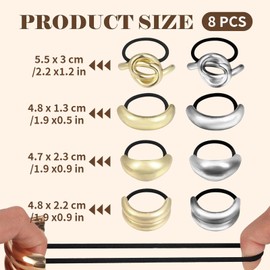 Tavvke 8 Pcs Metal Geometric Elastic Hair Ties, Stylish Ponytail Holders, Hair Accessories for Women and Girl (Gold and Silver)
