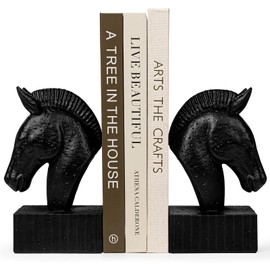 MXARLTR Book Ends for Shelves - Book Ends to Hold Books Heavy Duty, Horse Decorative Bookends for Heavy Books with Anti-Slip Base Book Stopper for Shelves Books Home Office Decor (Black)