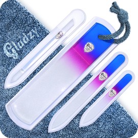 GLADZY Czech Glass Nail File Set with Cuticle Pusher & Rasp