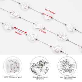 KYUNHOO 9.8 Feet Thin Paperclip Links Silver Stainless Steel Jewelry Chain on Spool Heart Shaped Imitation Pearl Chains for Making Crafts Finding Jewelry Supplies