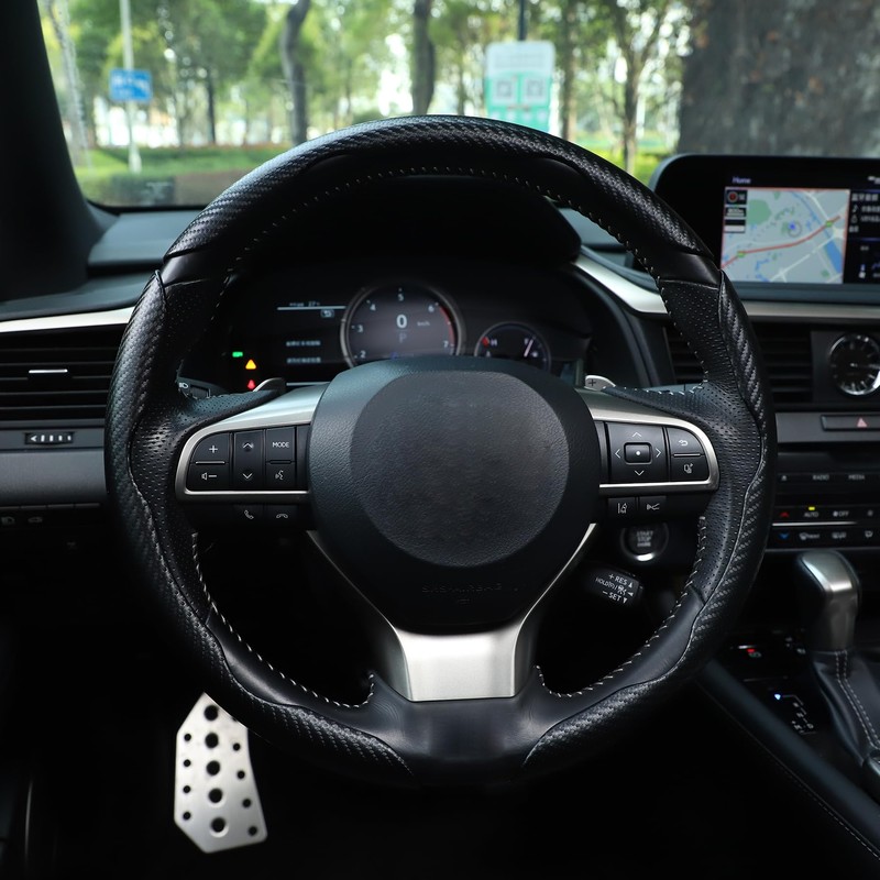 Amiss 3pcs Carbon Fiber Anti-Skid Steering Wheel Cover, Waterproof &