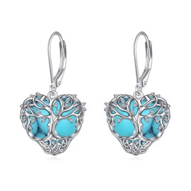 CRMAD Tree of Life Earrings for Women Sterling Silver Celtic Leverback Dangle Drop Earrings Jewelry for Women (turquoise)
