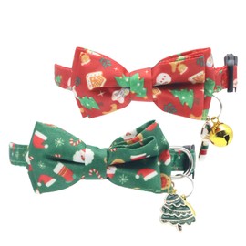 Kryzalite® 2 Pack Cotton Christmas Cat Collars with Bow Tie, Red Green Cat Collars, Cat Collars with Bell, Crutch, Christmas Trees Charms