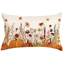RABUSOFA Fall Pillow Covers 12x20 Floral Orange Pumpkin Decoration Outdoor