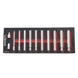 VEHIRETL 12pcs Extra Deep Socket Set Metric 6 Point 3/8" and 1/2" Drive Extra Long Socket 8mm 10mm 12mm 13mm 14mm 15mm 16mm 17mm 18mm 19mm