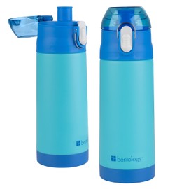 Bentology - Botella de agua aislada de acero inoxidable de 13 onzas con popote integrado, fácil de abrir, reutilizable sin BPA, se adapta a la mayoría de loncheras para niños, niñas, escuela,