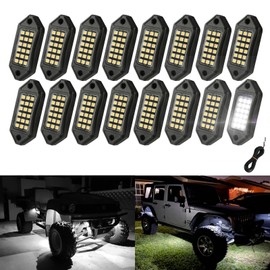 SUNPIE White Rock Lights, 16 Pods LED Rock Lights Underglow kit IP67 Waterproof Underglow Light kit for Trucks Car Jeep ATV UTV SUV Pickup Off Road RZR Under Body Glow Light Trail Lighting
