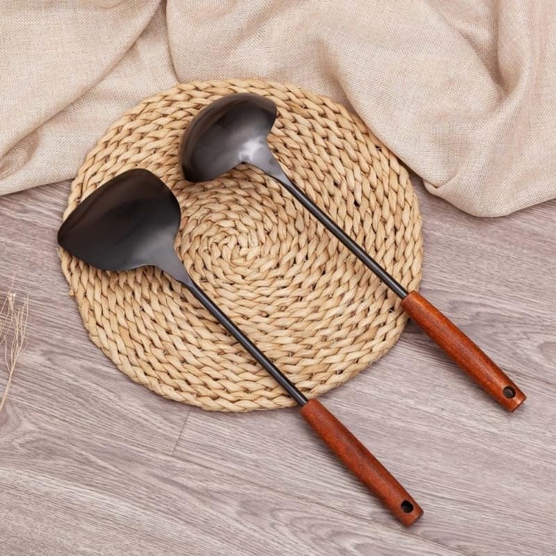 Cabilock Cooking Spoon for Wok 1 Piece Stainless Steel Wooden