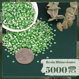 5000PCS 2mm Resin Rhinestones in Bulk (Light Green), Bedazzling Flatback Crystals for Crafts DIY Nail Decoration, Gems Charms for Tumbler Shoes Clothing Fabric with Pickup Pen and Tweezers