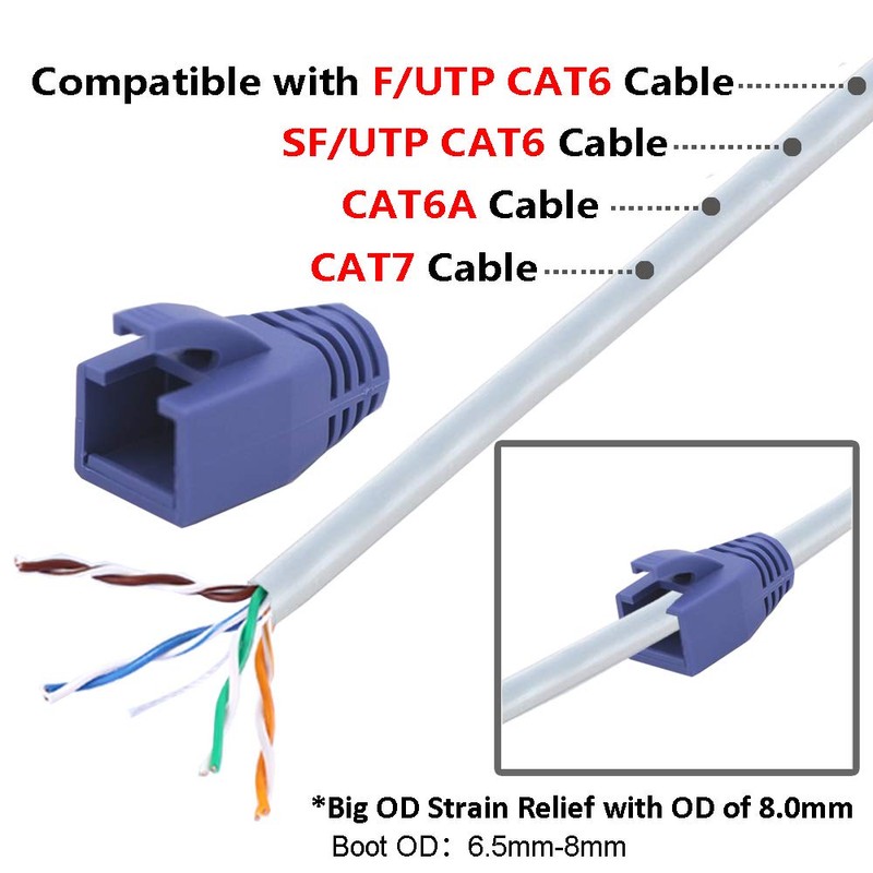 VCE RJ45 Strain Relief Boots for Cat6A/Cat7 Network Plugs, 20-Pack