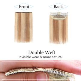 SEGO 2 Pcs Clip in Short Hair Extensions 4 Inch 16g 100% Human Hair Hairpiece Human Hair Toppers for Women With Thinning Hair Adding Hair Volume -#12P613 Golden Brown&Bleach Blonde