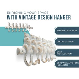 Comfify 7 Cats Wall Hook Rack – Decorative Vintage Design with 7 Hooks – Cast Iron – Wall Mounted – 12"x4" – White