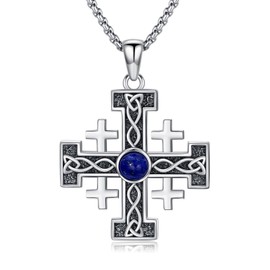 ROMANTICWORK Jerusalem Cross Necklace 925 Sterling Silver Jerusalem Cross Pendant Religious Necklace Celtic Knot Jewellery Christians Jewellery Gifts for Women Men