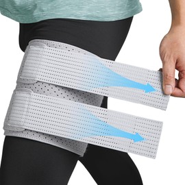 Thigh & Hamstring Compression Sleeve for Women & Men,Thigh Brace Support with Secondary Compression of Straps,Adjustable Hamstring Compression Wrap,Thigh Wrap for Pulled Groin (1, Gray, Large)