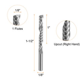 sourcing map Spiral Router Bit 1/8" Cut Dia 1/8" Shank Up Cut Solid Carbide 1 Flute CNC End Mill Milling Bits for Wood Plastic Soft Metal (1" Cut Length 1-1/2" Long)