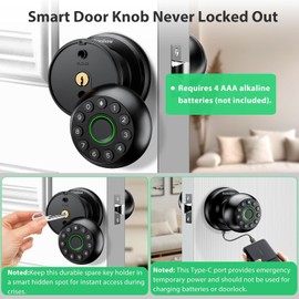 Evanshow Fingerprint Door Lock with Electronic Touchscreen Keypad | Biometric Keyless Entry Door Knob with Auto-Lock | Smart Digital Handle Lock for Home, Bedroom, Office, and Apartment