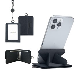 ergomi Transformer II Minimalist Wallet with Cardholder Phone Stand for Men and Women, Multiple Card Slots, 30cm Retractable Lanyard, for Work and Travel, Dark Grey