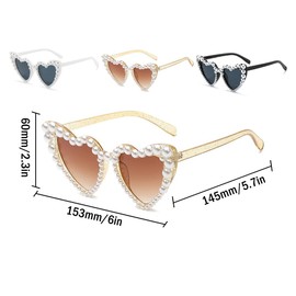 Abiyou Pack of 3 Heart Pearl Sunglasses, Women's Heart Shape with Pearls, Heart Glasses, White Pearl Heart Glasses, Pearl Vintage Heart Glasses, for Birthday Party, Wedding, Beach